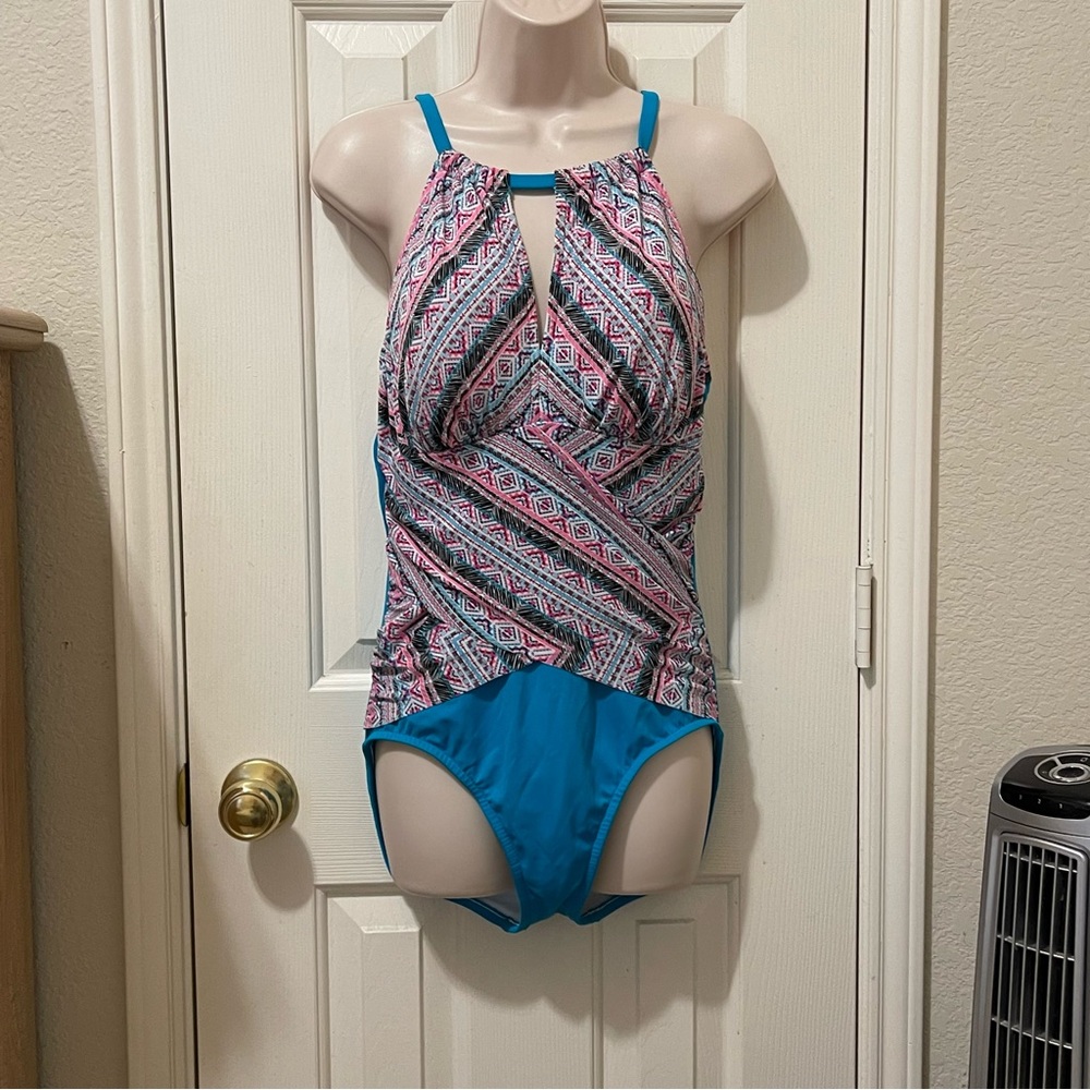 Patterned Blue and Pink Women Swim One Piece